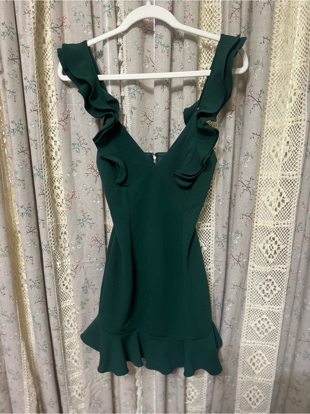 Hello Molly Salsa Nights Dress Forest Green Ruffle Mini Dress US 4